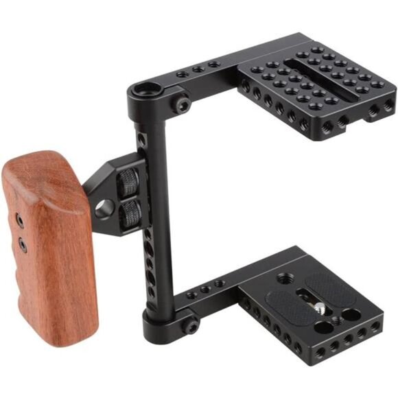 DSLR Video Camera Cage Stabilizer Rig with Wooden Handle - Picture 4 of 6